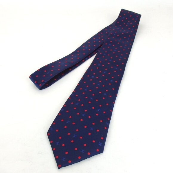 Authentic CHANEL Dot COCO Mark tie silk [Used] - Picture 1 of 6